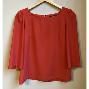 ZARA‎ Women's Blouse - Coral Red - Size Small- Back Zip Closure-Square Neckline